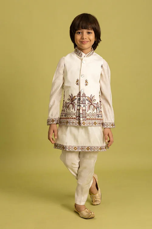 Elegant White Koti Kurta Set for Boys 6 to 12 Year Clothsvilla Main image