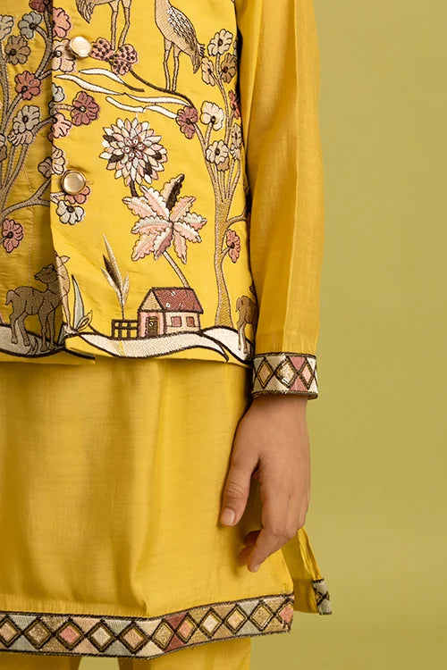 Haldi Yellow Koti Kurta Set for Kids Festival Wear Clothsvilla