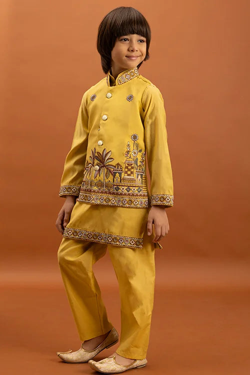 Designer Yellow Koti Kurta Set for Kids Wear Clothsvilla