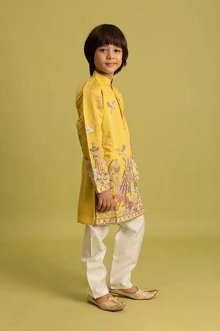 Vantara Style Yellow Kids Kurta Pajama Outfit Clothsvilla