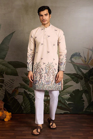 Beige Embroidered Work Beautiful Kurta for Men Clothsvilla