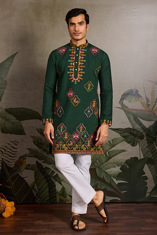 Embroidered Look Wedding Green Kurta for Men Clothsvilla