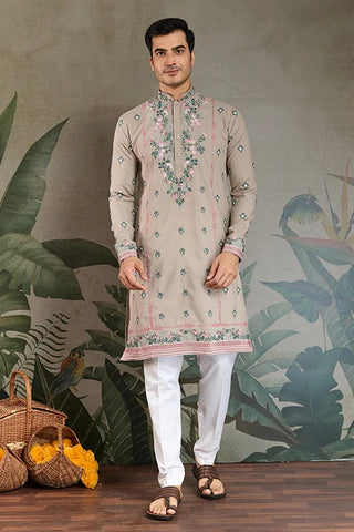 Ivory Color Embroidered Kurta Pajama for Men Clothsvilla