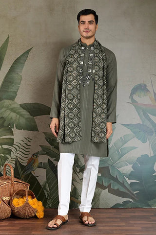 Premium Olive Green Mirror Work Kurta with Dupatta for Occasions Clothsvilla