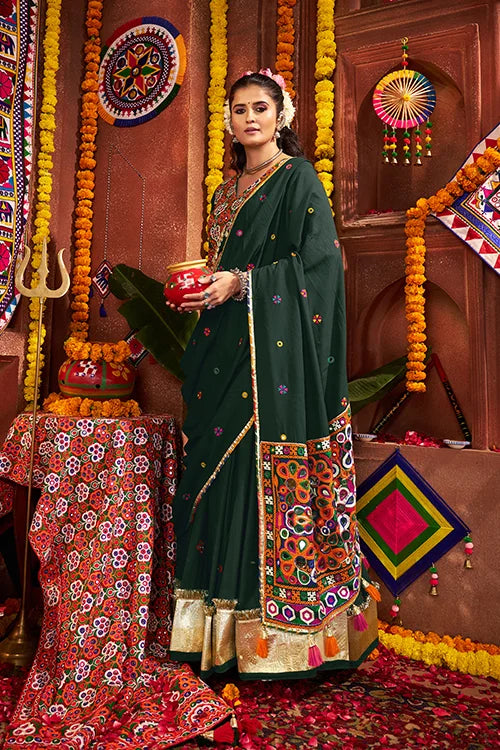 Beautiful Green Mirror Work Chaniya Choli for Navratri Clothsvilla