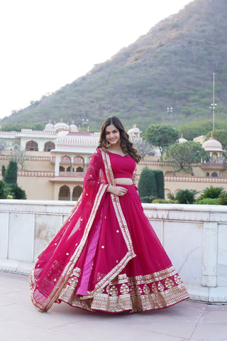 Sparkling Sequin Pink Lehenga: Faux Georgette with Heavy Embroidery ClothsVilla
