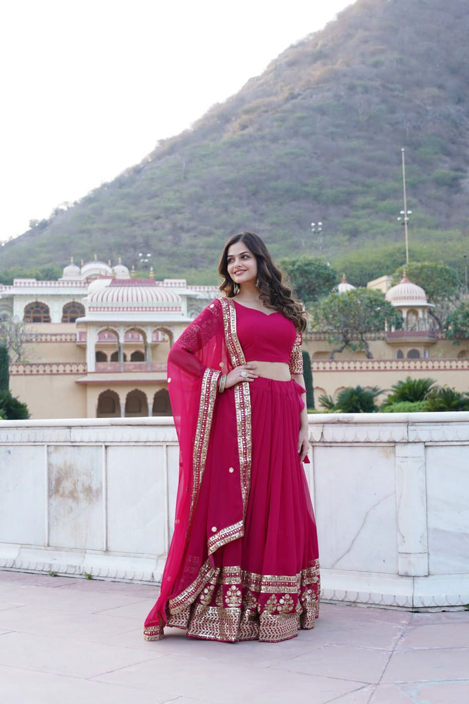 Sparkling Sequin Pink Lehenga: Faux Georgette with Heavy Embroidery ClothsVilla