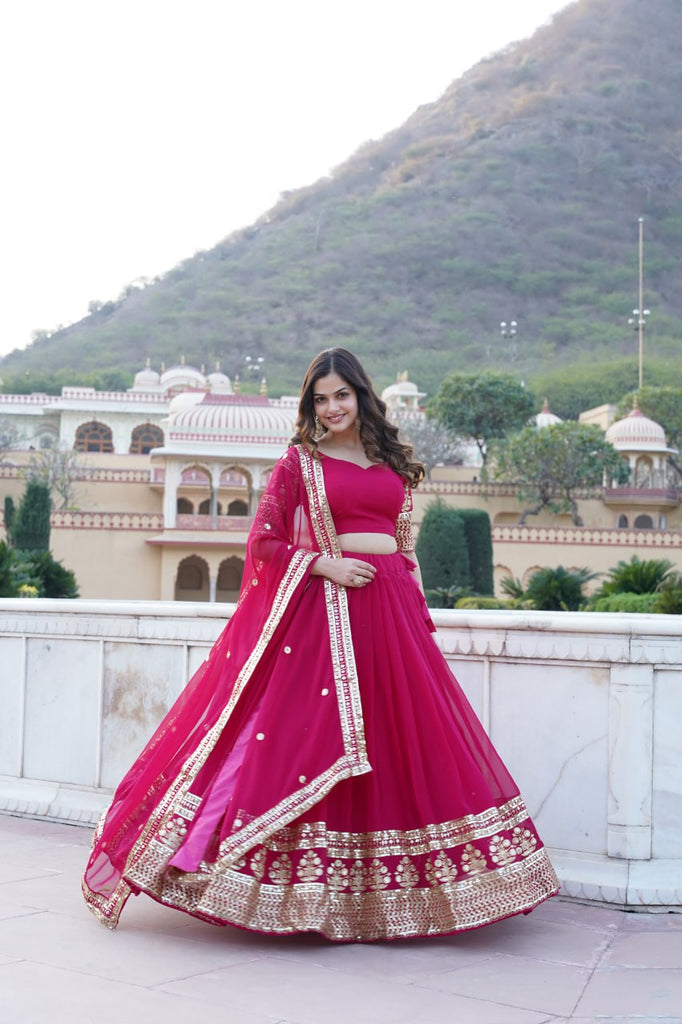 Sparkling Sequin Pink Lehenga: Faux Georgette with Heavy Embroidery ClothsVilla