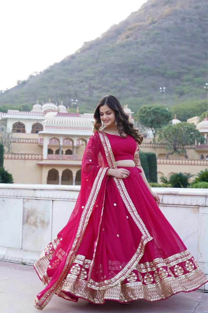 Sparkling Sequin Pink Lehenga: Faux Georgette with Heavy Embroidery ClothsVilla