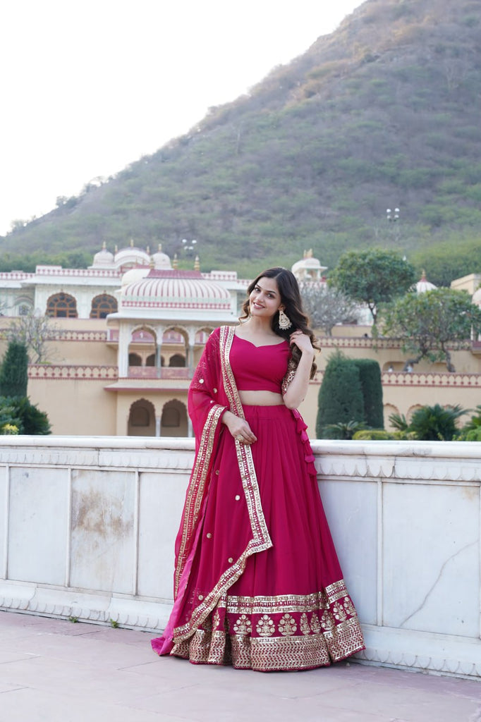 Sparkling Sequin Pink Lehenga: Faux Georgette with Heavy Embroidery ClothsVilla