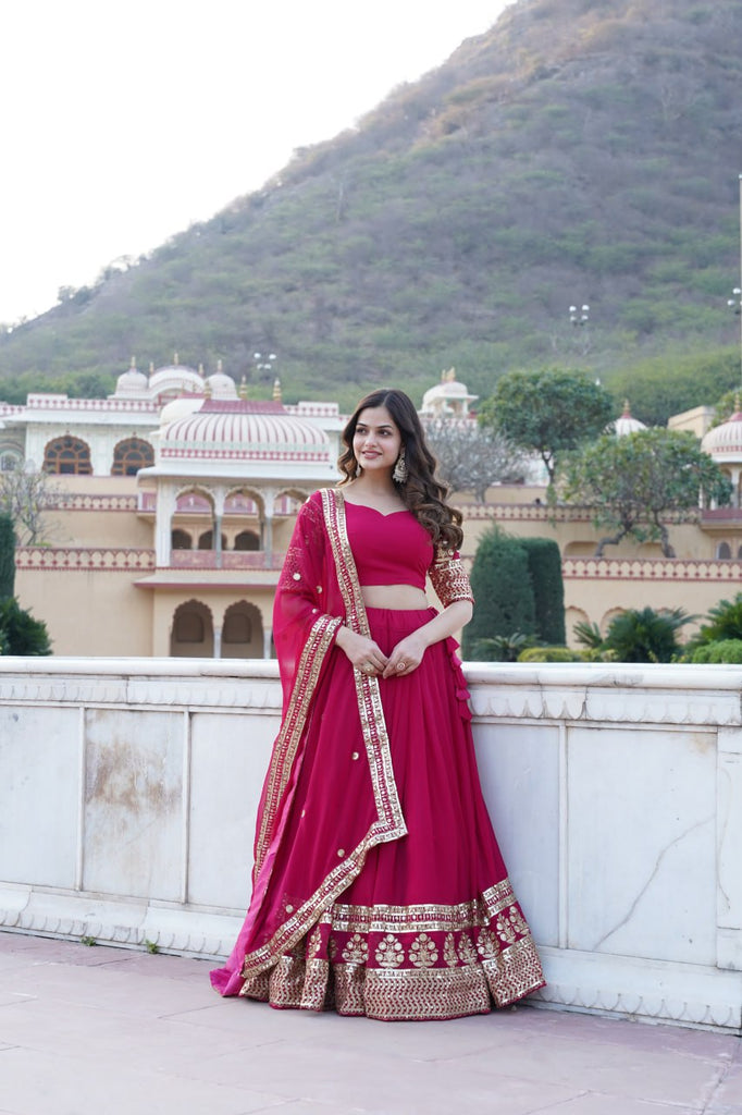 Sparkling Sequin Pink Lehenga: Faux Georgette with Heavy Embroidery ClothsVilla