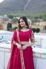 Load image into Gallery viewer, Sparkling Sequin Pink Lehenga: Faux Georgette with Heavy Embroidery ClothsVilla