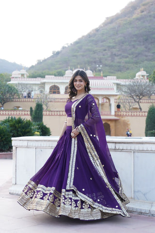 Sparkling Sequin Purple Lehenga: Faux Georgette with Heavy Embroidery ClothsVilla