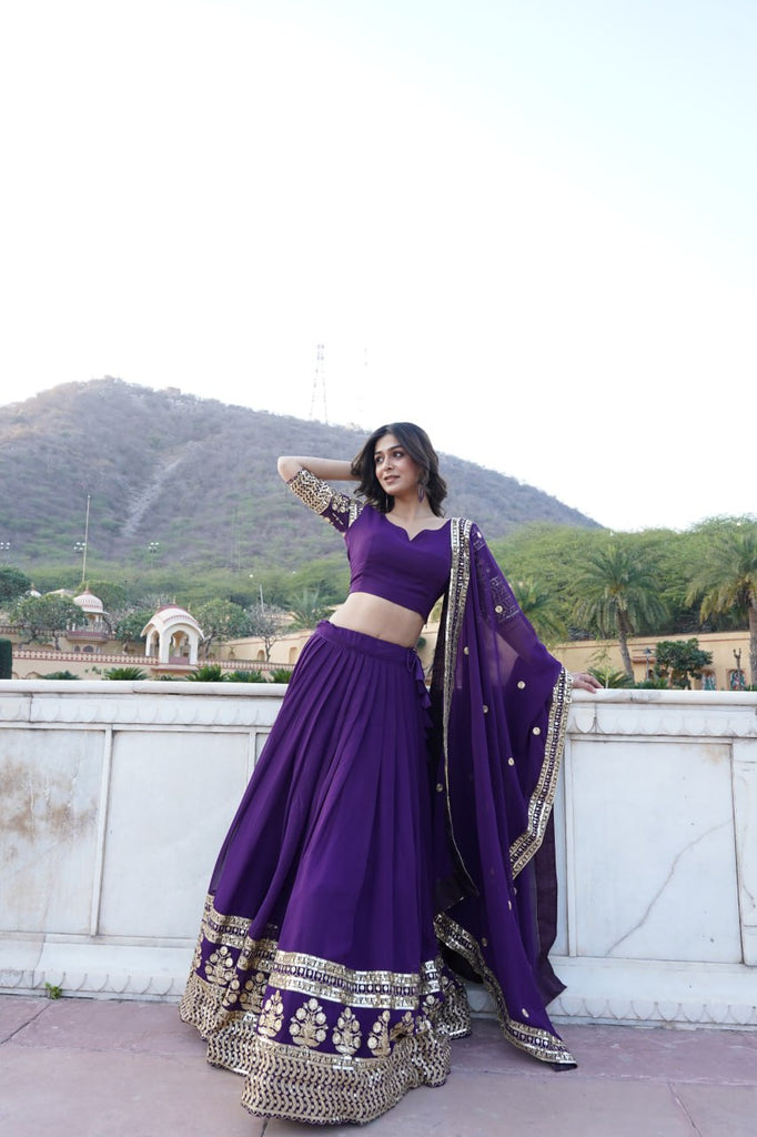 Sparkling Sequin Purple Lehenga: Faux Georgette with Heavy Embroidery ClothsVilla