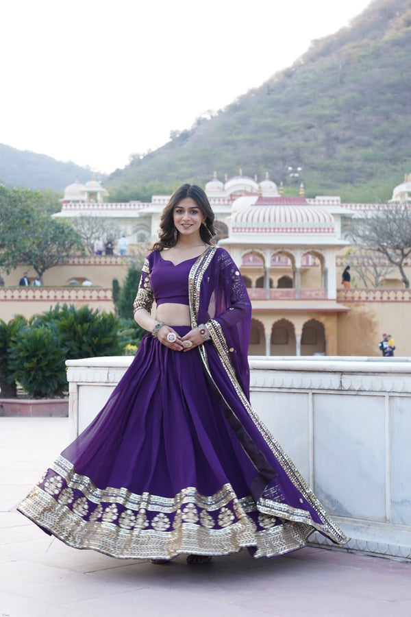 Sparkling Sequin Purple Lehenga: Faux Georgette with Heavy Embroidery ClothsVilla