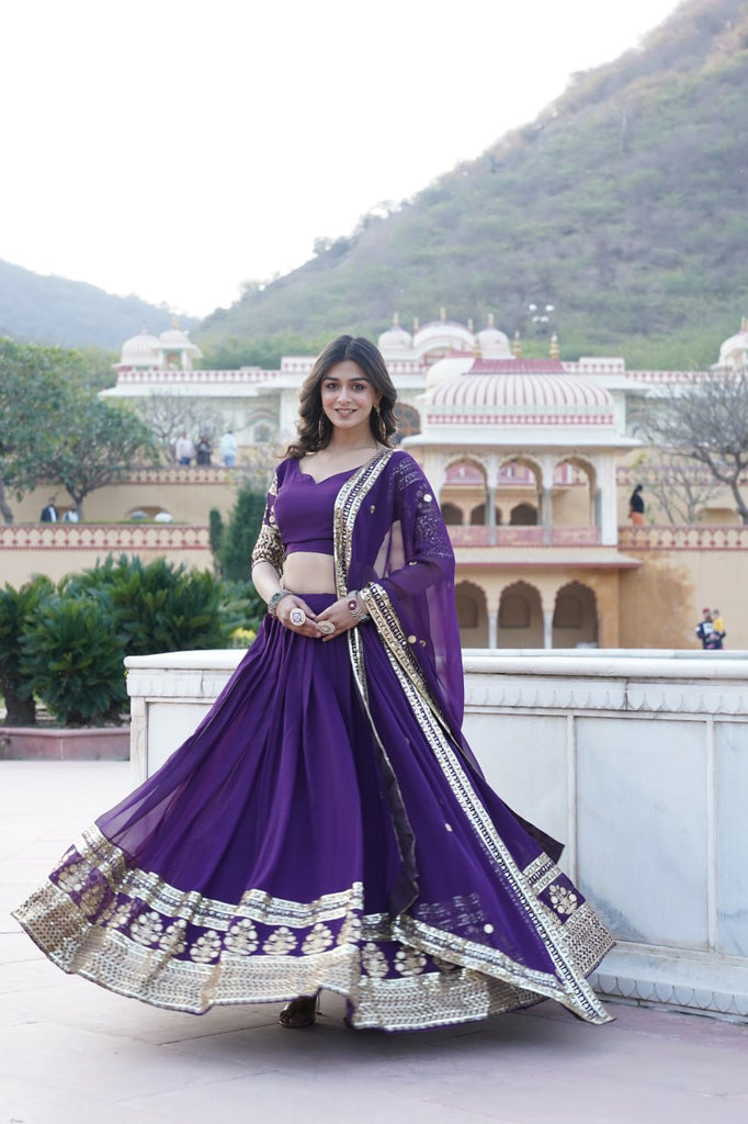 Sparkling Sequin Purple Lehenga: Faux Georgette with Heavy Embroidery ClothsVilla