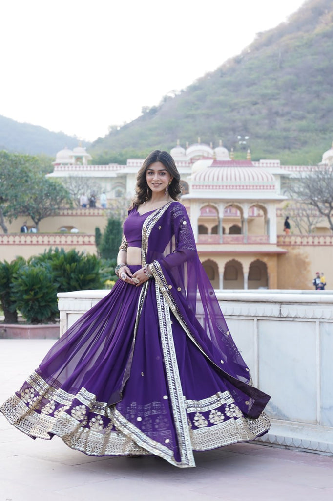 Sparkling Sequin Purple Lehenga: Faux Georgette with Heavy Embroidery ClothsVilla