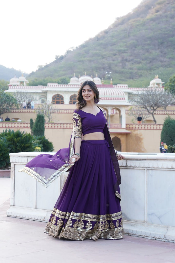 Sparkling Sequin Purple Lehenga: Faux Georgette with Heavy Embroidery ClothsVilla