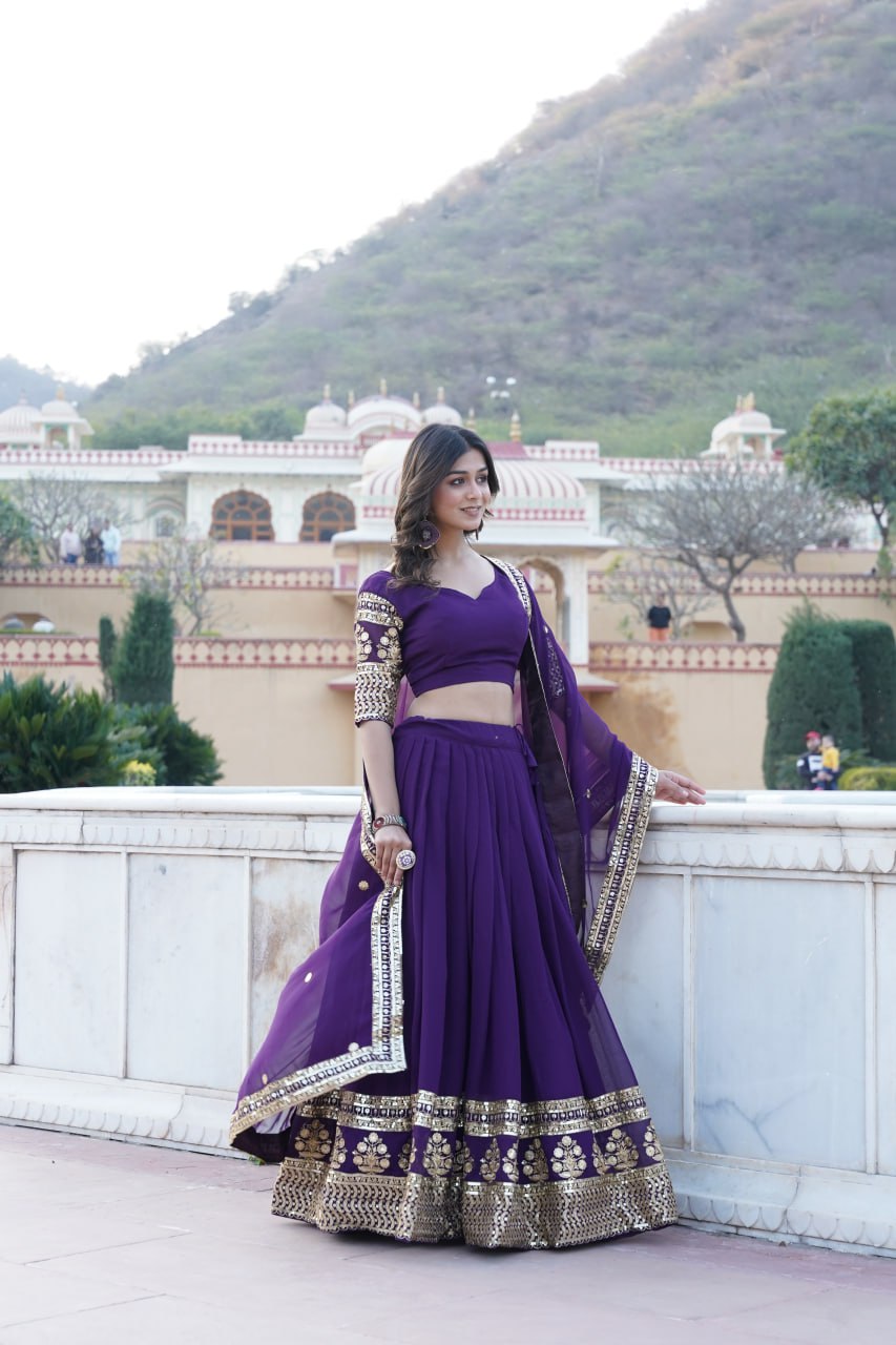 Sparkling Sequin Purple Lehenga: Faux Georgette with Heavy Embroidery ClothsVilla