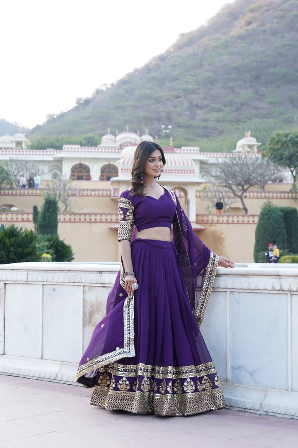 Sparkling Sequin Purple Lehenga: Faux Georgette with Heavy Embroidery ClothsVilla