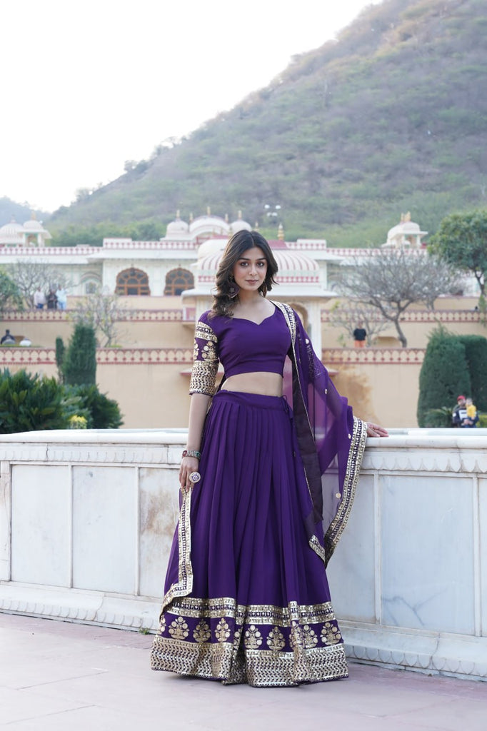 Sparkling Sequin Purple Lehenga: Faux Georgette with Heavy Embroidery ClothsVilla