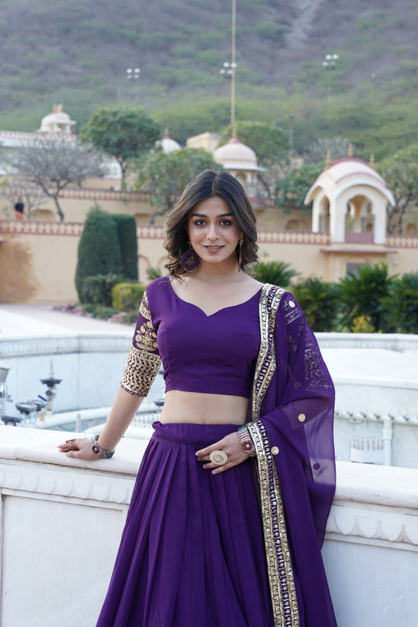 Sparkling Sequin Purple Lehenga: Faux Georgette with Heavy Embroidery ClothsVilla