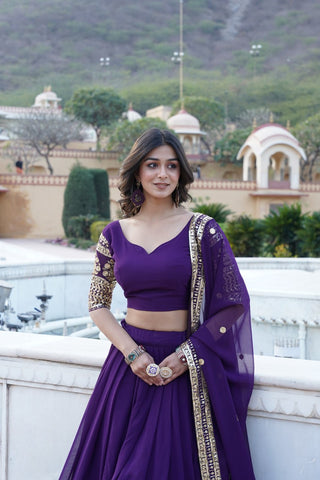 Sparkling Sequin Purple Lehenga: Faux Georgette with Heavy Embroidery ClothsVilla