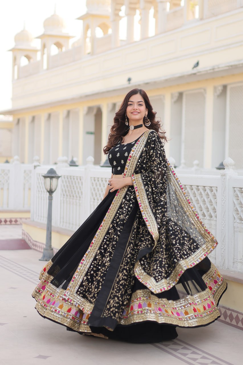 Faux Blooming Georgette Lehenga Choli Set with Heavy Sequins Embroidery ClothsVilla Main image