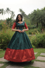 Load image into Gallery viewer, Elegant Banarasi Jacquard Silk Green Gown with Textured Weave ClothsVilla