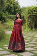 Load image into Gallery viewer, Elegant Banarasi Jacquard Silk Maroon Gown with Textured Weave ClothsVilla