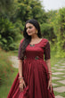 Load image into Gallery viewer, Elegant Banarasi Jacquard Silk Maroon Gown with Textured Weave ClothsVilla