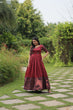 Load image into Gallery viewer, Elegant Banarasi Jacquard Silk Maroon Gown with Textured Weave ClothsVilla