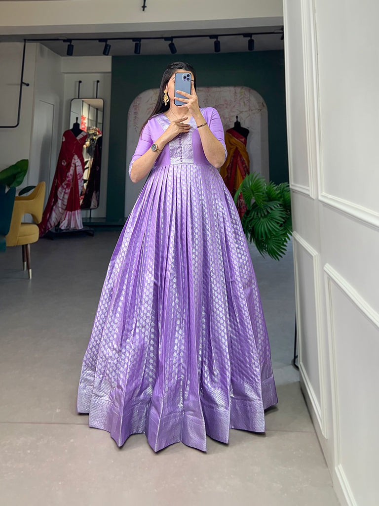 Enchanting Lavender Gown in Luxurious Jacquard Silk ClothsVilla