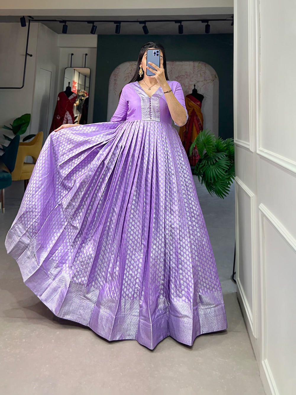 Enchanting Lavender Gown in Luxurious Jacquard Silk ClothsVilla