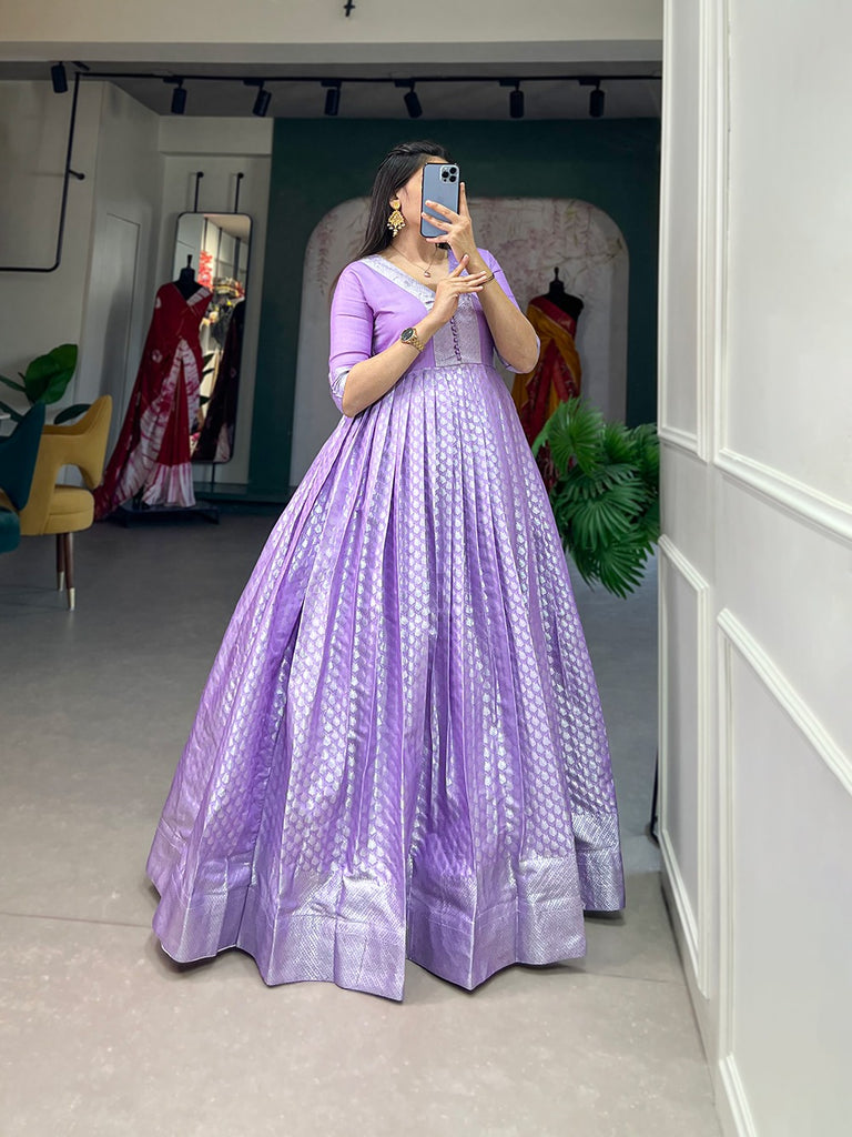 Enchanting Lavender Gown in Luxurious Jacquard Silk ClothsVilla