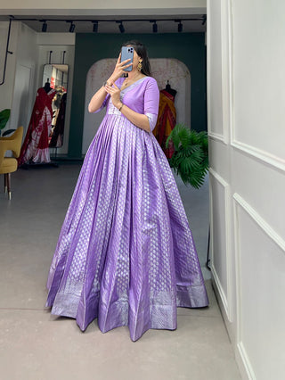 Enchanting Lavender Gown in Luxurious Jacquard Silk ClothsVilla