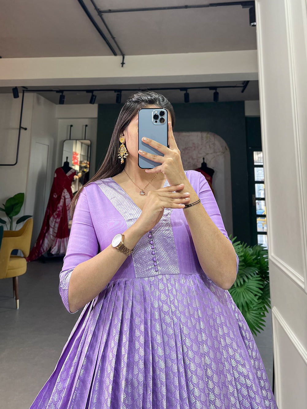 Enchanting Lavender Gown in Luxurious Jacquard Silk ClothsVilla