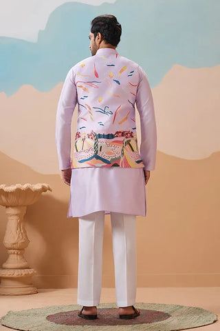 Lavender Wedding Carnival Koti Kurta Set for Mens Clothsvilla