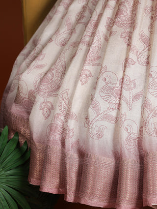 Lavender Dola Silk Saree with Printed Work and Zari Border ClothsVilla