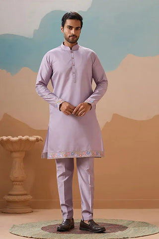 Trendy Lavender Wedding Celebration Beige Kurta Koti Pant Mens Clothsvilla