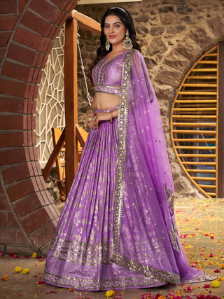 Lavender Dola Silk Jacquard Embroidered Lehenga Choli Clothsvilla