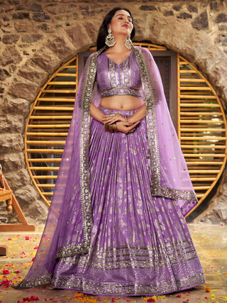 Lavender Dola Silk Jacquard Embroidered Lehenga Choli Clothsvilla