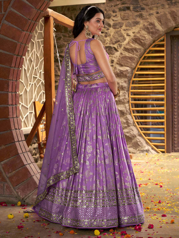 Lavender Dola Silk Jacquard Embroidered Lehenga Choli Clothsvilla