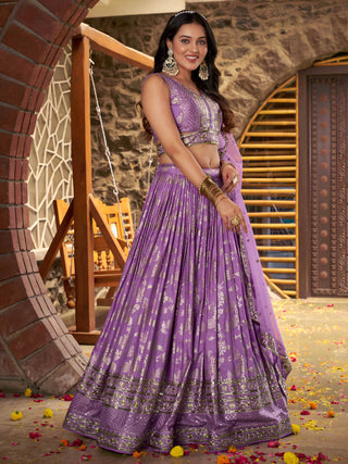 Lavender Dola Silk Jacquard Embroidered Lehenga Choli Clothsvilla