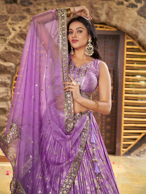 Lavender Dola Silk Jacquard Embroidered Lehenga Choli Clothsvilla