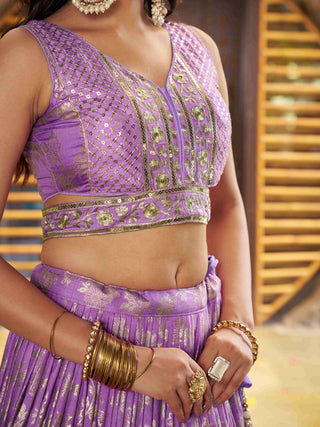 Lavender Dola Silk Jacquard Embroidered Lehenga Choli Clothsvilla