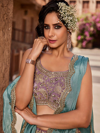 Lavender Satin Silk Sequins embroidery Semi-Stitched Lehenga choli & Dupatta Clothsvilla