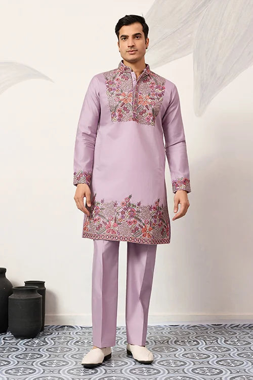 Lavender Kurta Pant Set for Traditional Mens Fashion Clothsvilla