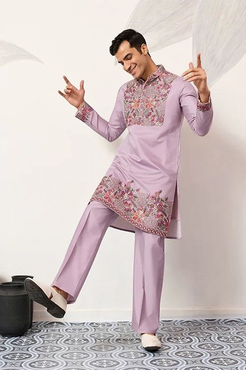 Lavender Kurta Pant Set for Traditional Mens Fashion Clothsvilla
