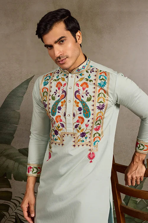 Pista Color Wedding Special Kurta Design for Mens Wear Clothsvilla
